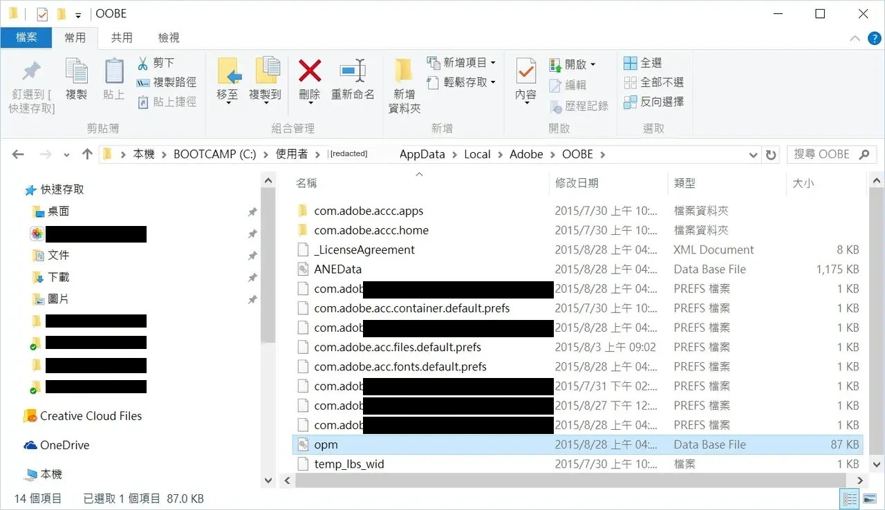 Windows 上 opm.db 檔案位置