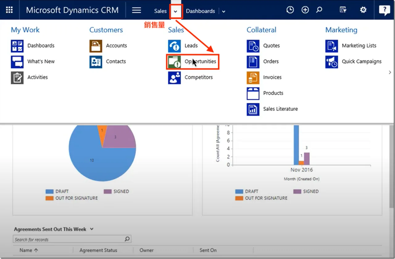 Dynamics 365 選擇 Opportunities 項目