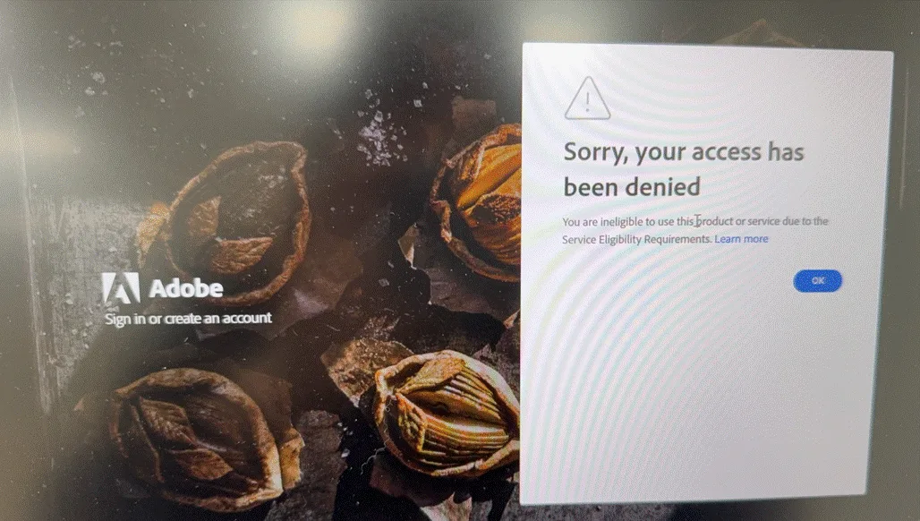 Adobe 帳戶更正出生日期的畫面