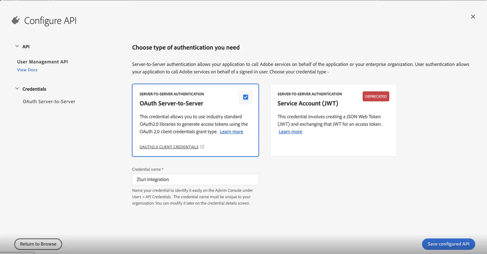 選擇 OAuth Server-to-Server 並命名