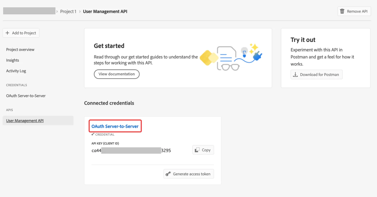 專案頁面中的 OAuth Server-to-Server