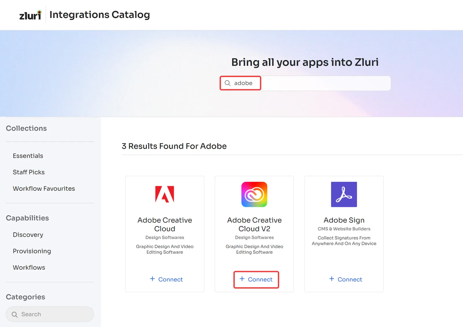 Zluri 整合目錄中的 Adobe Creative Cloud V2