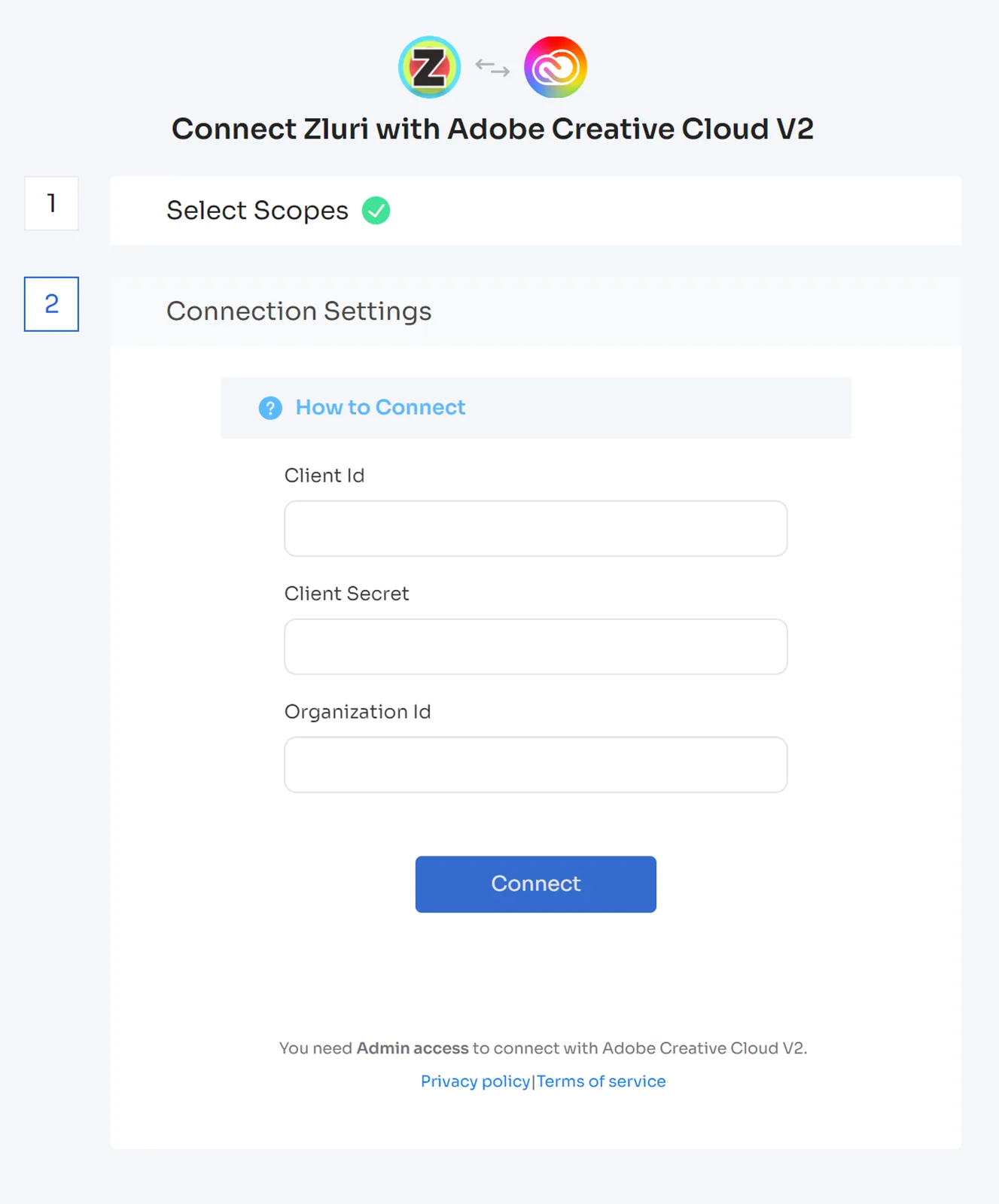 Zluri 填入 Client Id、Client Secret 與 Organization Id