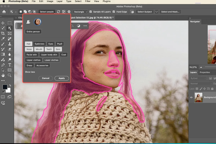 Photoshop Beta「物件選取工具」升級！21種細節層級識別，精準選取人像元素