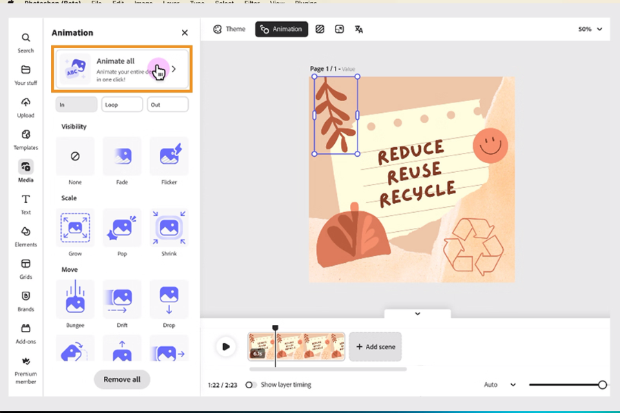 Adobe Express 新功能 Animate All：AI 與動態美學的完美融合