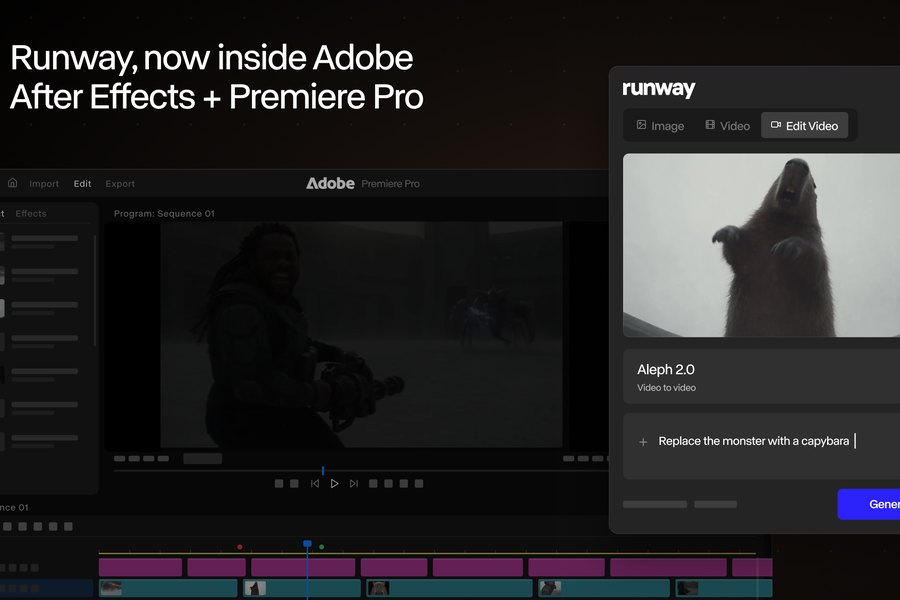 Runway 外掛登陸 Premiere Pro 與 After Effects，在時間軸上直接生成與改風格